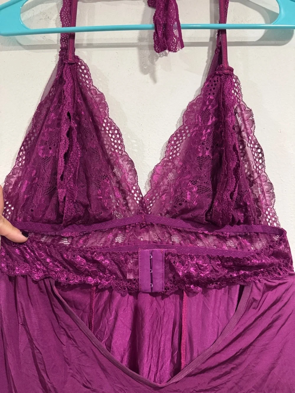 Plunge Lace nightie Halter Chemise Nightdress in Deep Plum 2xl stretch halter - Picture 4 of 6